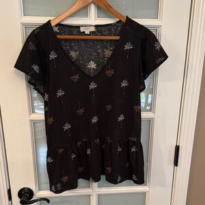 LOFT Black Peplum Short Sleeve Blouse